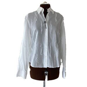 Blume White Button Front Shirt with Distressed Fringe